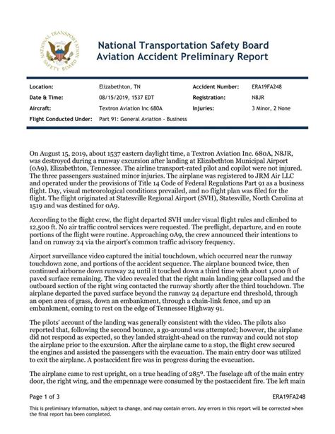 Ntsb Accident Reports Aircraft